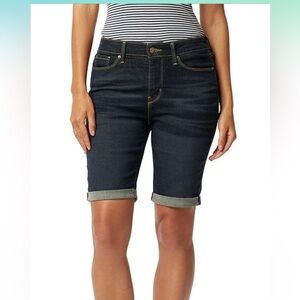Women's Levi Strauss Bermuda Dark Blue Denim Shorts, mid rise 9” stretch